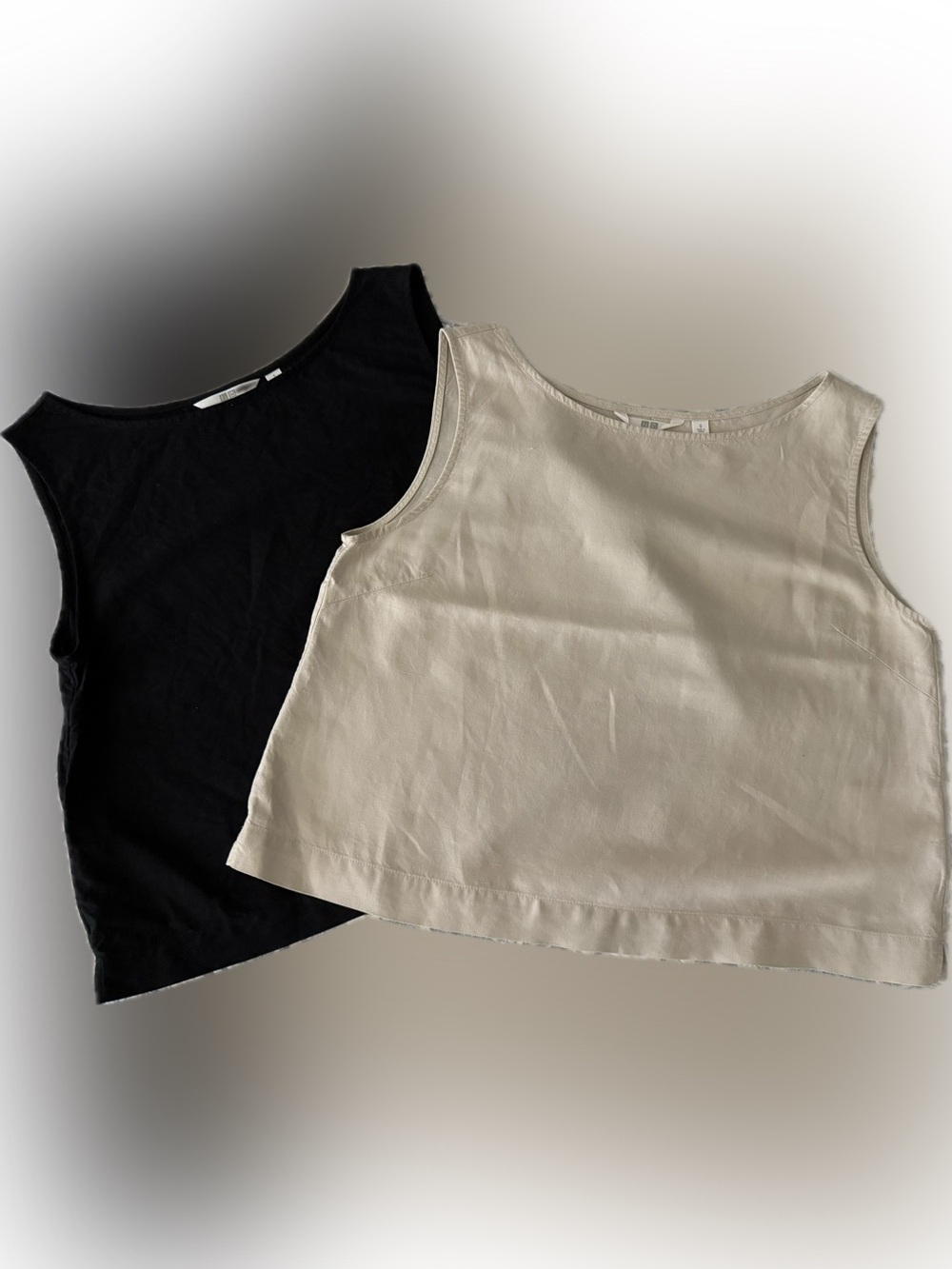 Uniqlo Women's Linen-blend Crop Top Duo - Black & Cream
